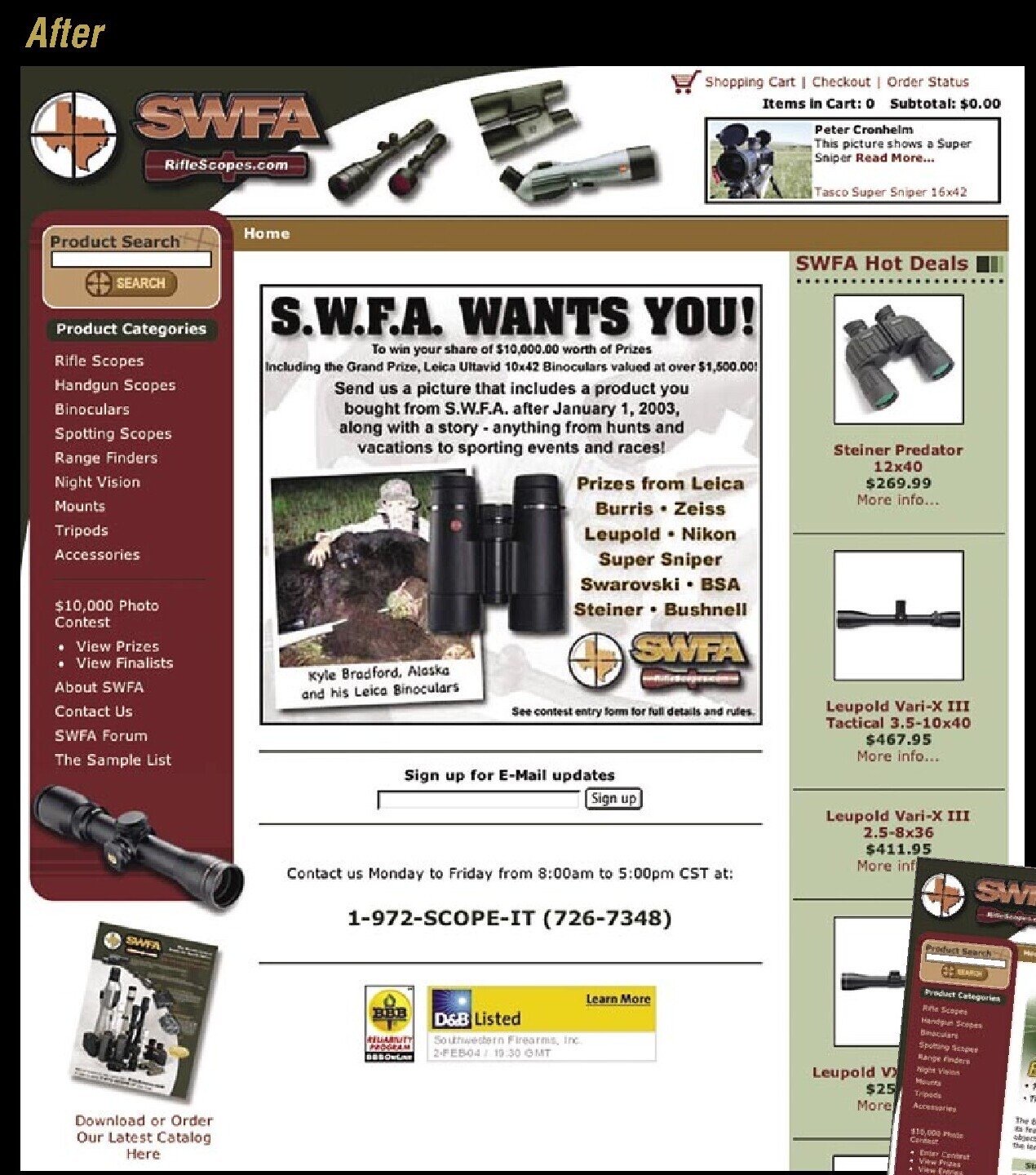 The SWFA storefront after the new platform launched